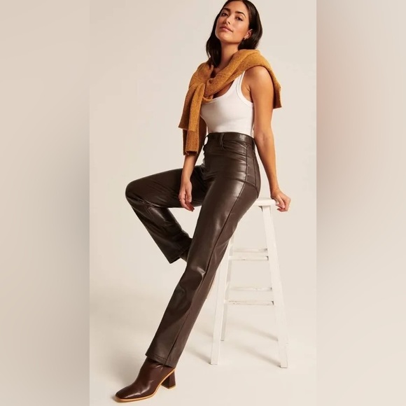 Curve Love Ultra High Rise 90s Straight Pant - Brown Vegan Leather, Size 14 NWT - Picture 5 of 5